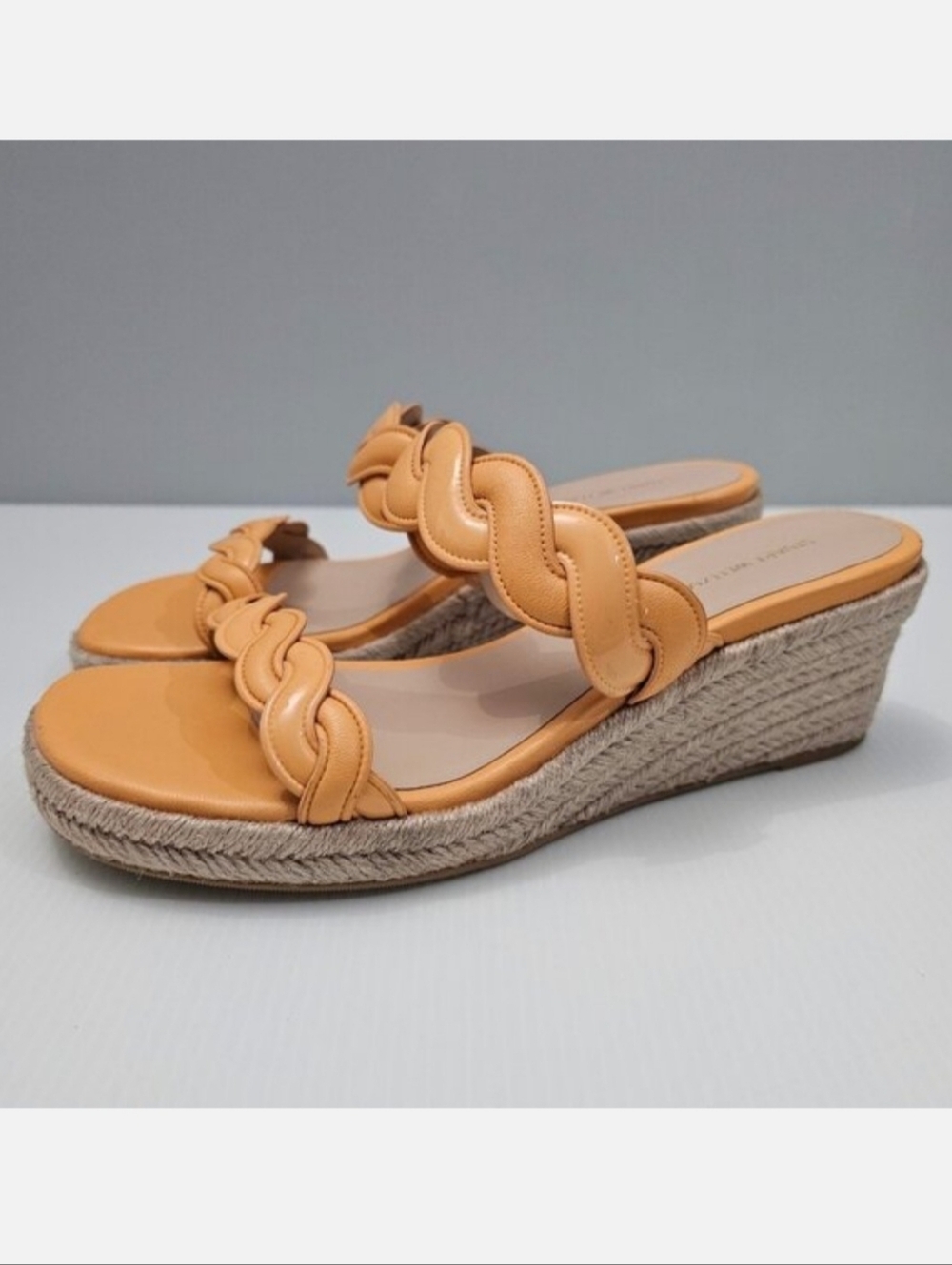 Stuart Weitzman Twist Espadrille Wedge Sandal Womens 8 Mango Leather Slides
